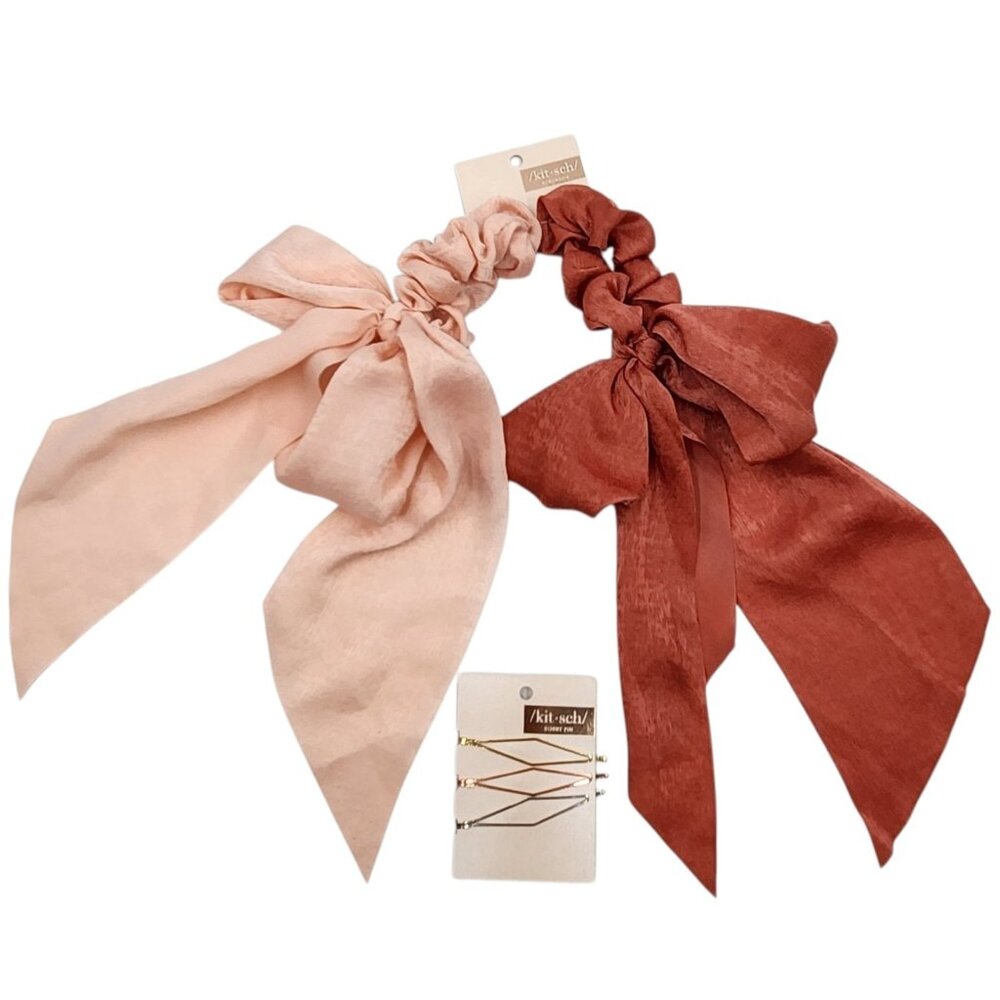 Kitsch Long Diamond 3 Pcs Bobby Pins and 2 Pcs Scrunchie Bundle Multicolor